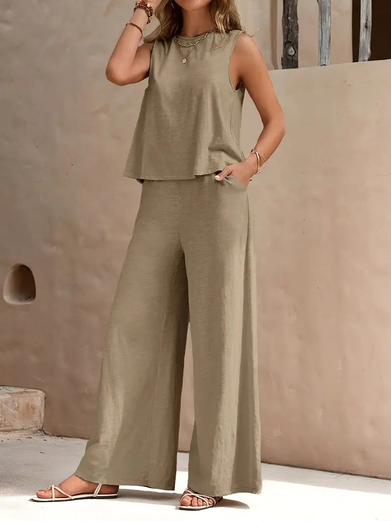 Vest + Wide Leg Pant Set