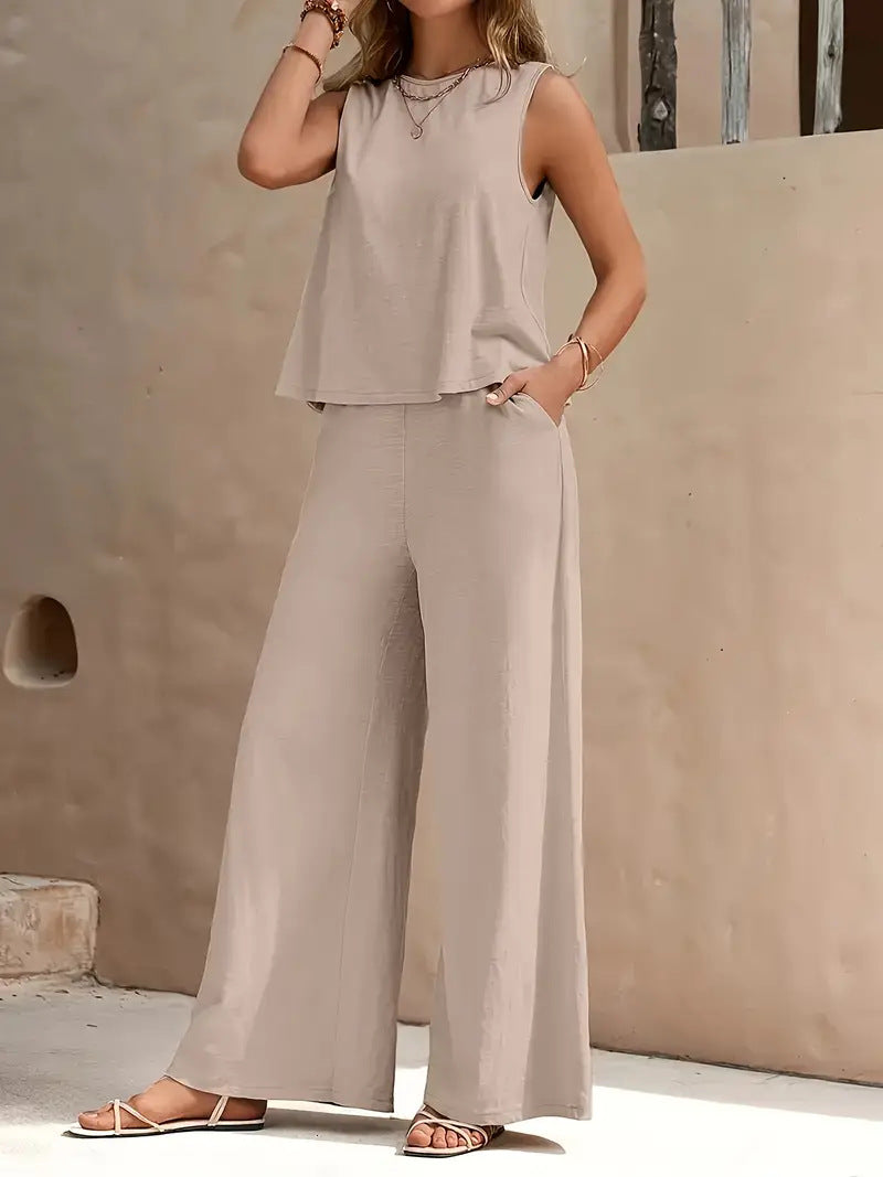 Vest + Wide Leg Pant Set