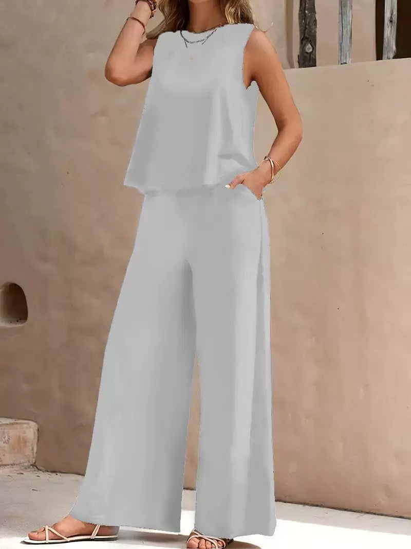 Vest + Wide Leg Pant Set